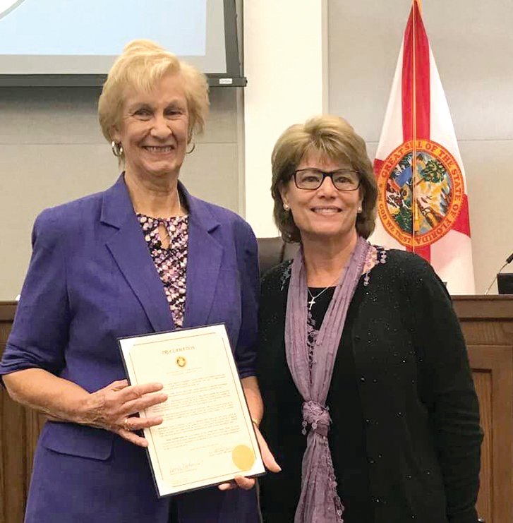 OKEECHOBEE -- Toni Wiersma of Okeechobee Rotary Club accepted a presentation in honor of World Polio Day from Commissioner Kelly Owens at the Oct. 30 commission meet. [Courtesy photo]